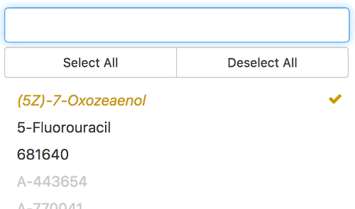 Thunor Web drug selection color indicator